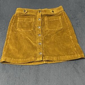 Madewell Skirt Womens 4 Gold Brown Corduroy Button Up A-Line Mini Patch Pockets